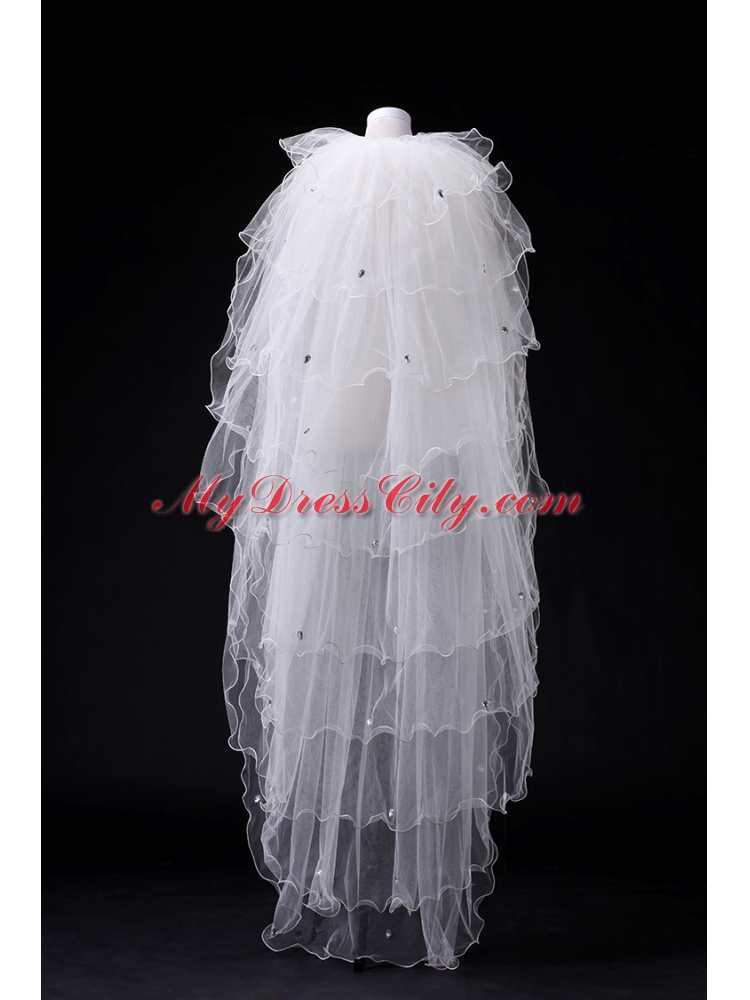 Elegant White Angle Cut Multi-Tier Finished Edge Bridal Veils