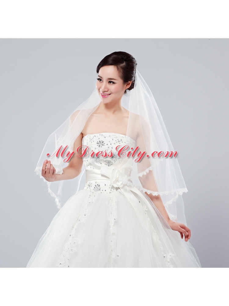 Graceful One-Tier Lace Edge Elbow Veils for Wedding Party