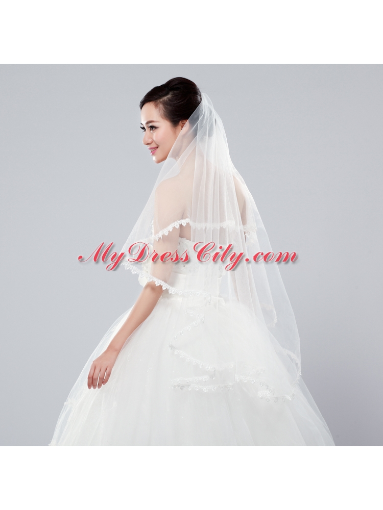 Graceful One-Tier Lace Edge Elbow Veils for Wedding Party