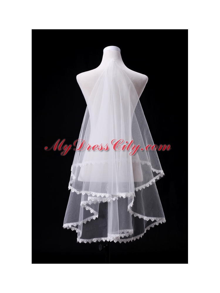 Graceful One-Tier Lace Edge Elbow Veils for Wedding Party