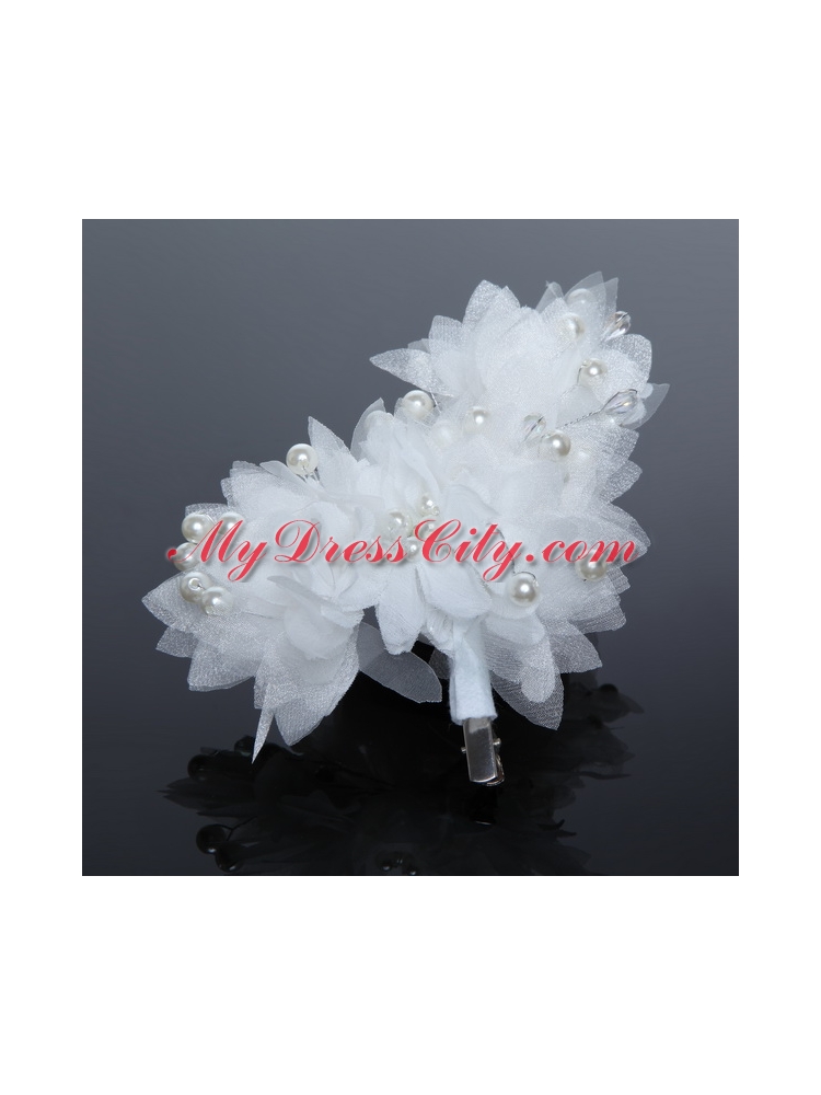 Imitation Pearls Tulle Outdoor Hair Ornament in Red