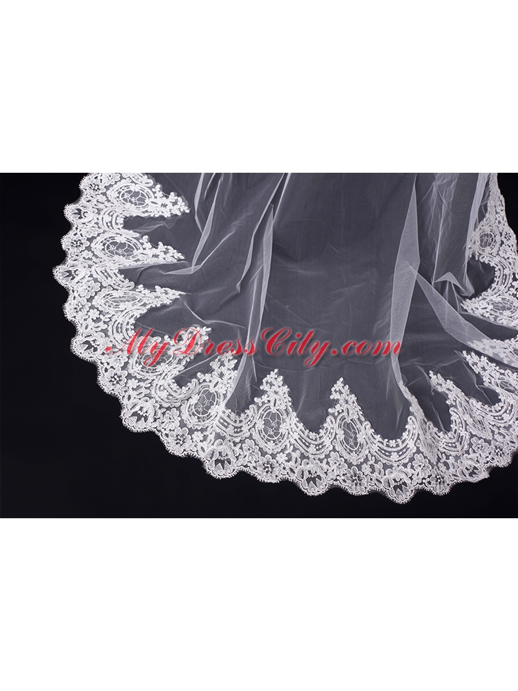 One-Tier Drop Veil Bridal Veils with Lace Appliques Edge