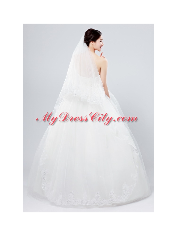 Two-Tier Tulle White Bridal Veils with Lace Edge