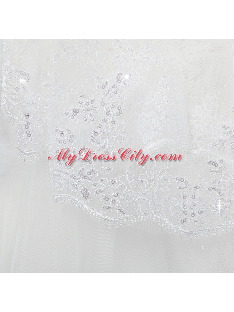 Two-Tier Tulle White Bridal Veils with Lace Edge