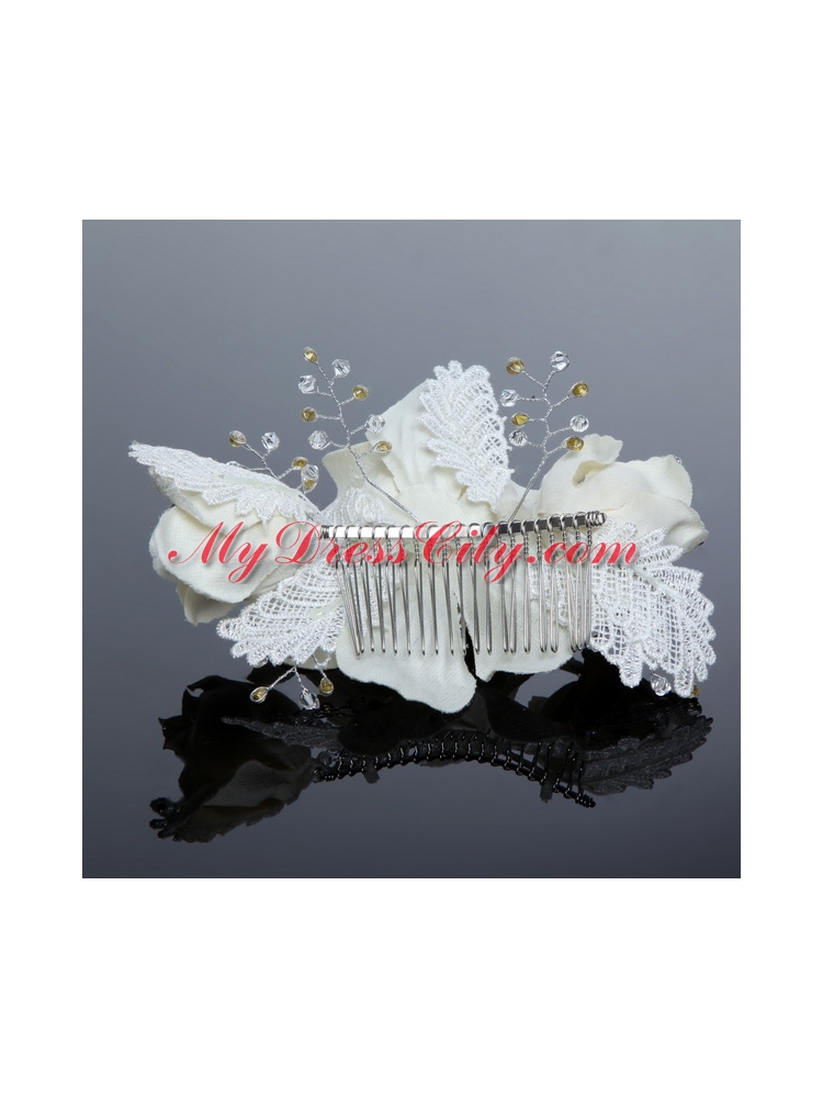 2014 Cute Lace Rhinestone Pearl White Fascinators