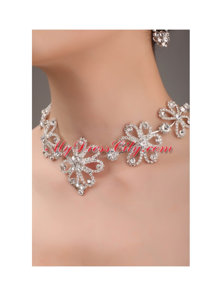 Alloy With Luxurious Rhinestone Jewelry Set Including Crown Necklace And Earrings