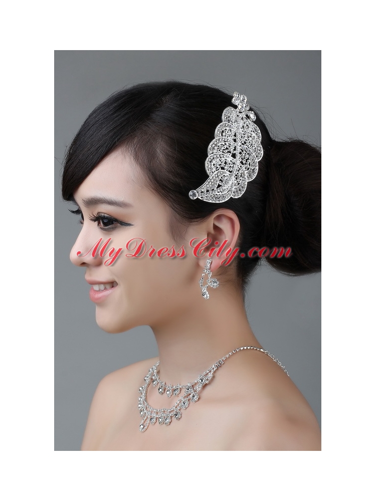 Artistic Alloy Rhinestone Jewelry Set Including Necklace Earring And Crown