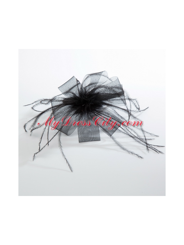 Cheap White Tulle Elegant Feather Fascinators