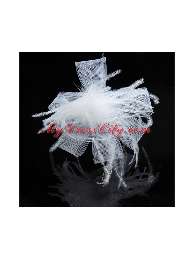 Cheap White Tulle Elegant Feather Fascinators