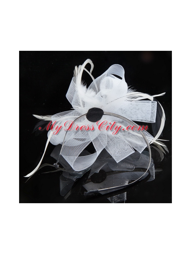 Cheap White Tulle Elegant Feather Fascinators