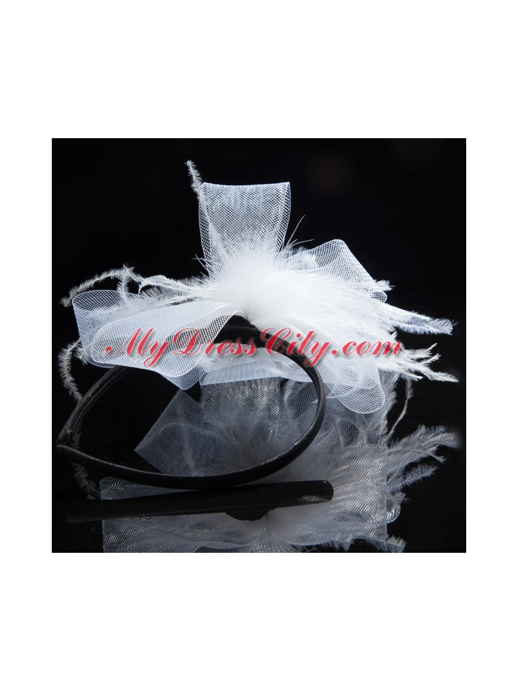 Cheap White Tulle Elegant Feather Fascinators