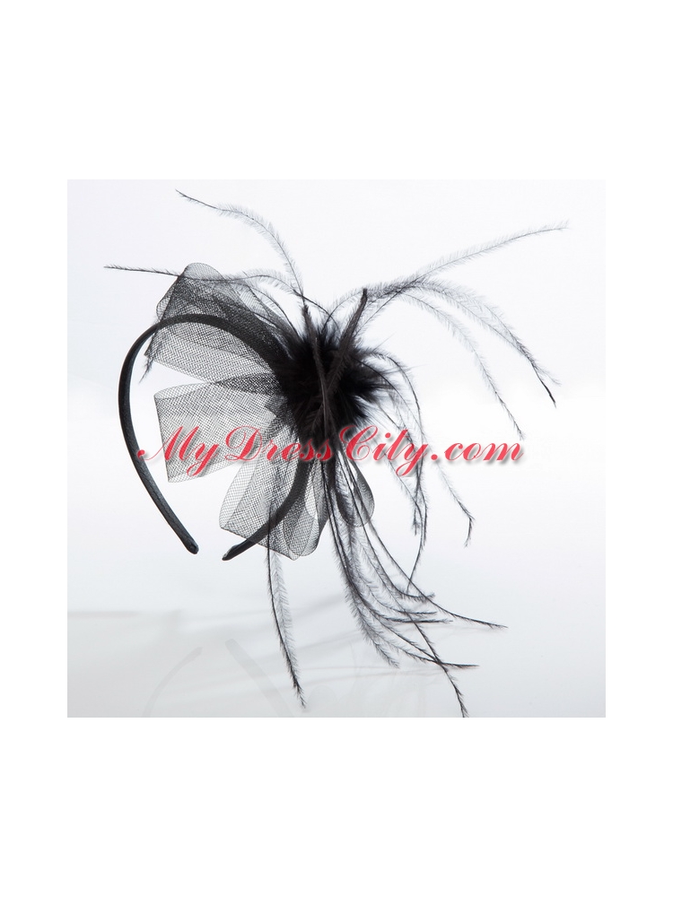 Cheap White Tulle Elegant Feather Fascinators