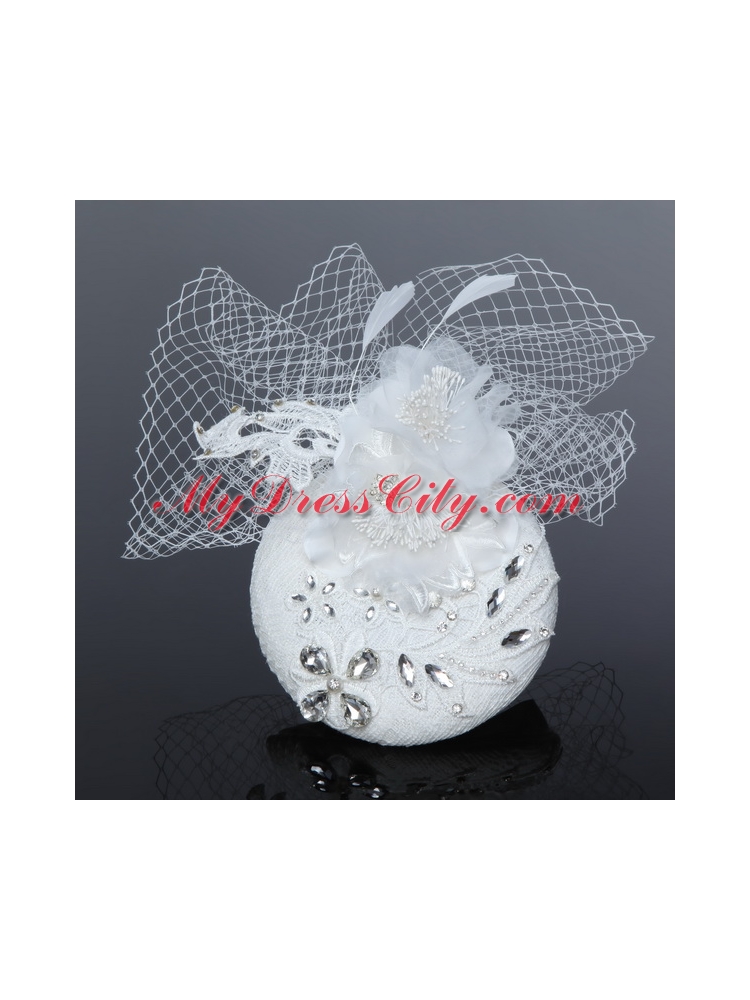 Cute White Tulle and Lace Rhinestone 2014 Hat Hair Ornament