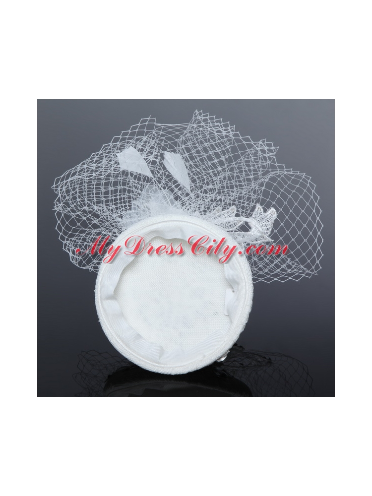 Cute White Tulle and Lace Rhinestone 2014 Hat Hair Ornament