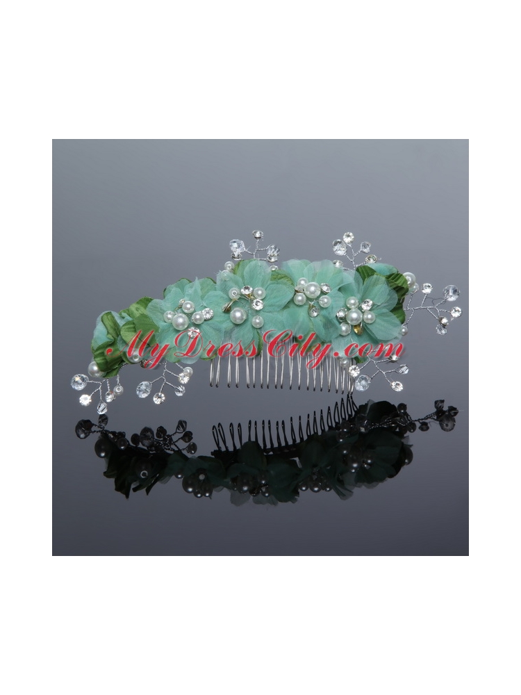 Green Tulle Rhinestone and Imitation Pearls 2014 Hair Combs