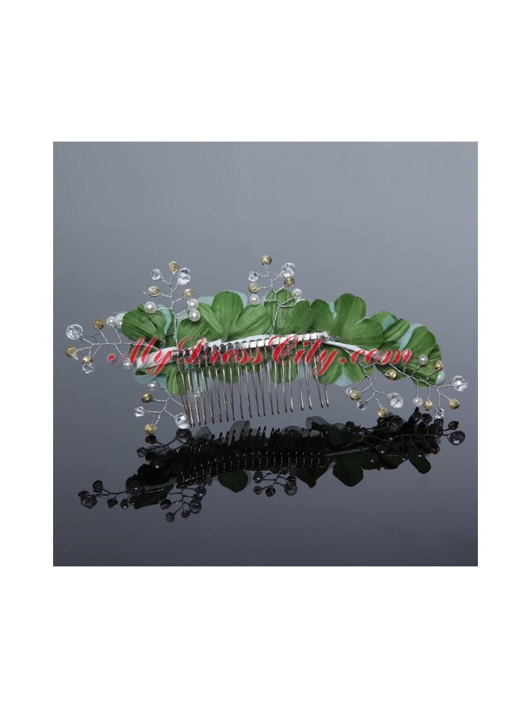 Green Tulle Rhinestone and Imitation Pearls 2014 Hair Combs