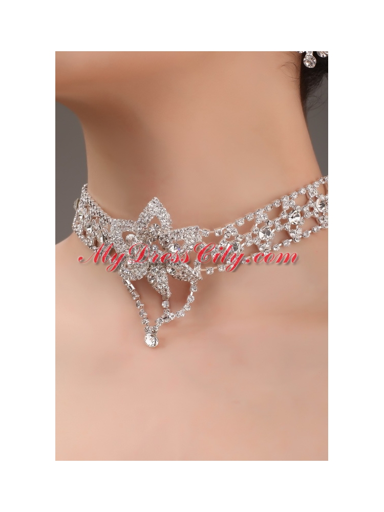 Round shaped Alloy and Rhinestone Dignified Ladies' Necklace and Crown