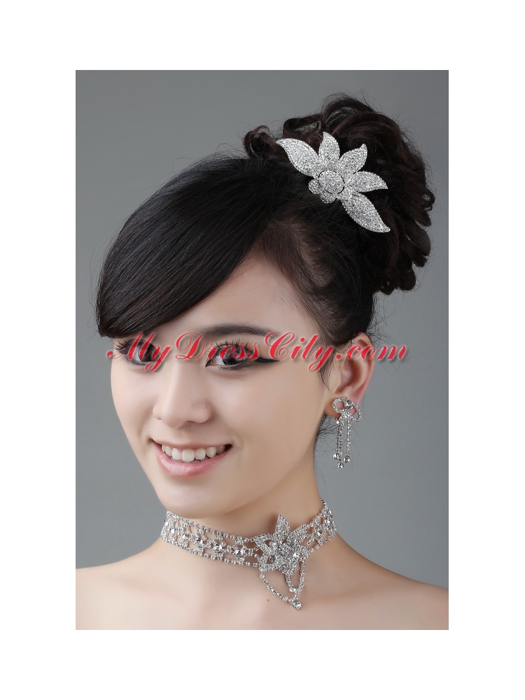 Round shaped Alloy and Rhinestone Dignified Ladies' Necklace and Crown