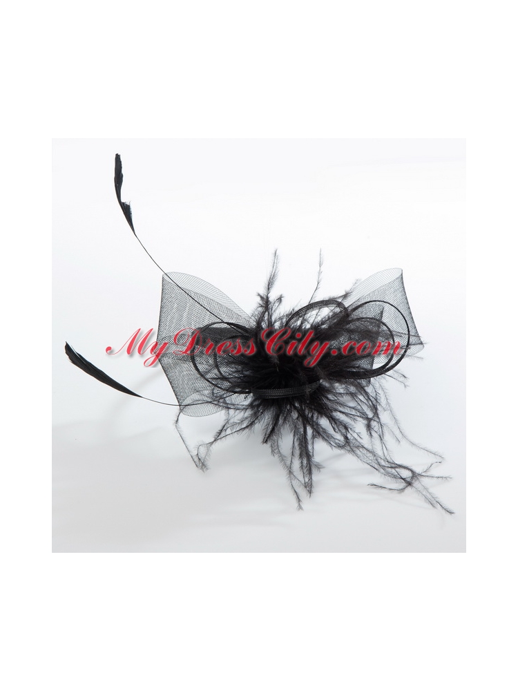 Simple Black Tulle Hairpins Birdcage Veils with Feather