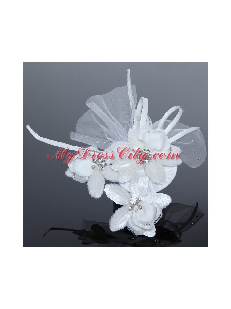 Tulle White Hair Flower with Rhinestone for Wedding