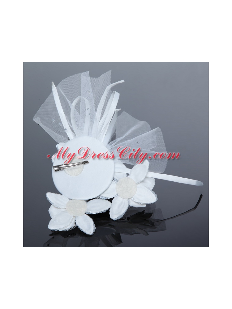 Tulle White Hair Flower with Rhinestone for Wedding