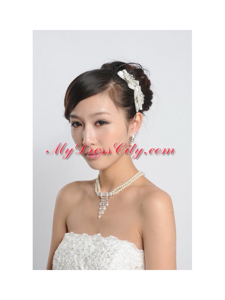 Amazing Alloy With Peals Wedding Jewelry Set Including Necklace Earrings And Headpiece