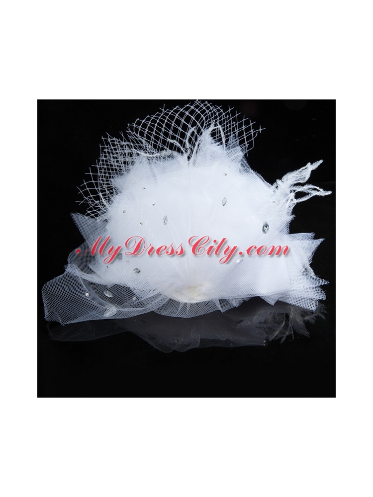 White Rhinestone Tulle Hair Ornament for Women