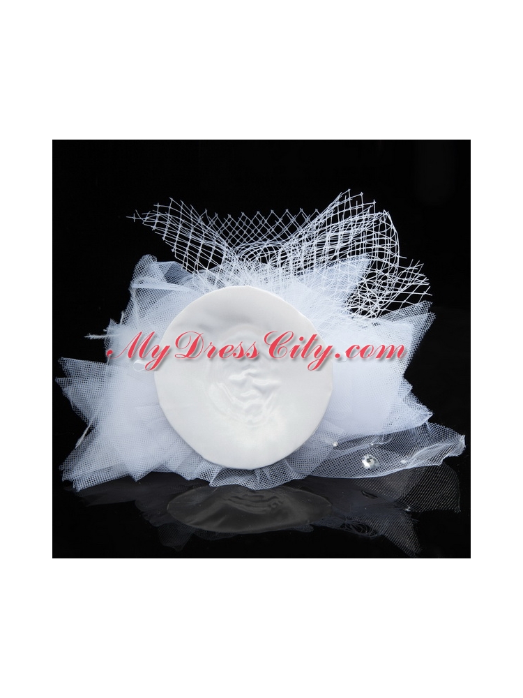 White Rhinestone Tulle Hair Ornament for Women