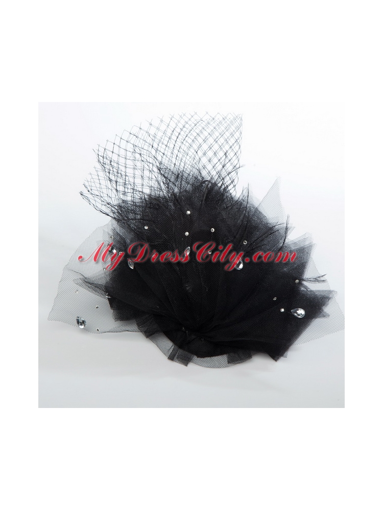 White Rhinestone Tulle Hair Ornament for Women