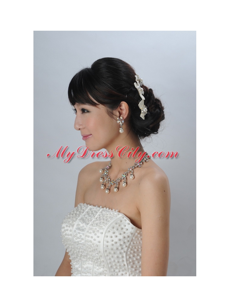 Elegant Pearl Necklace And Earrings Wedding Jewelry Set