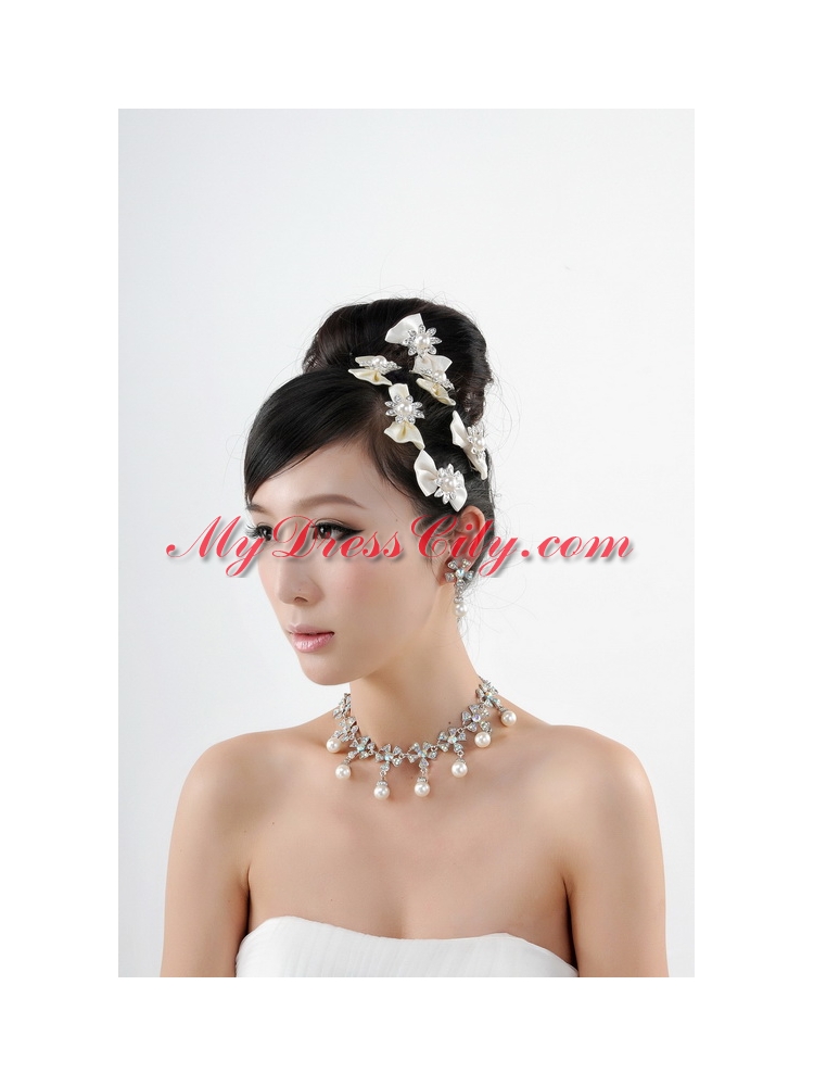 Elegant Pearl Necklace And Earrings Wedding Jewelry Set