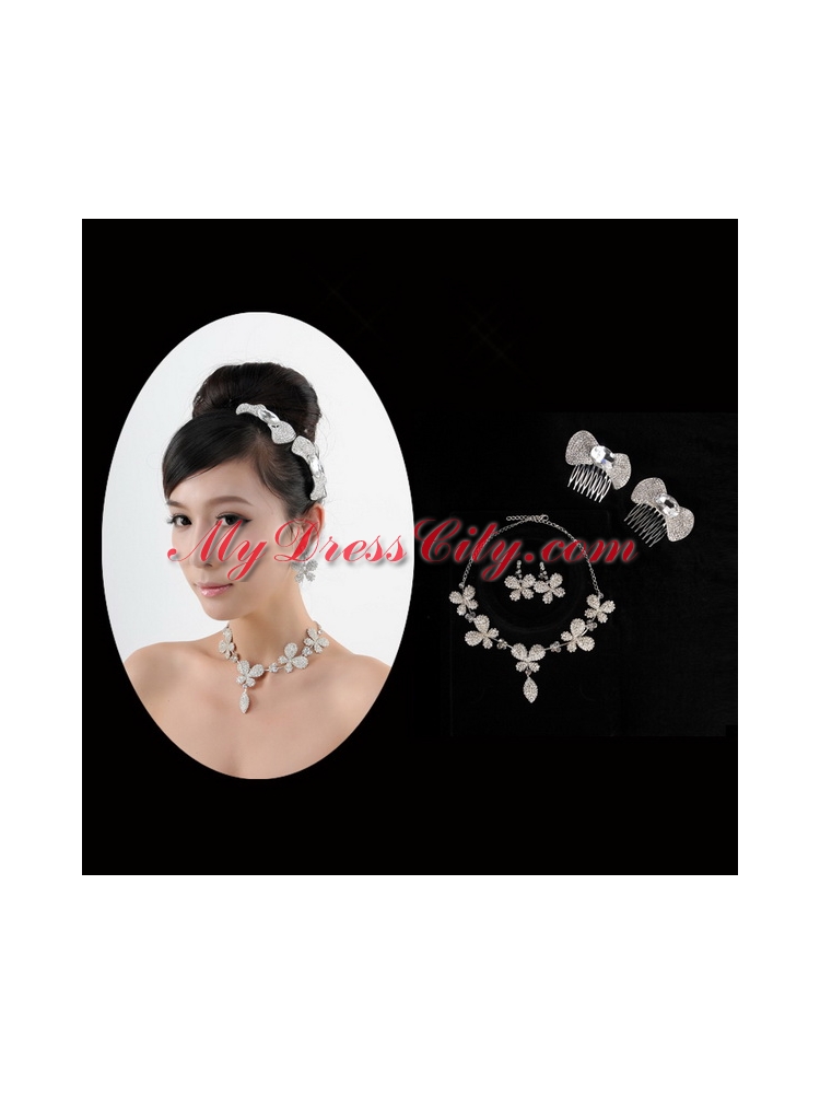 Lovely Bowknot and Butterfly Necklace And Earrings Jewelry Set