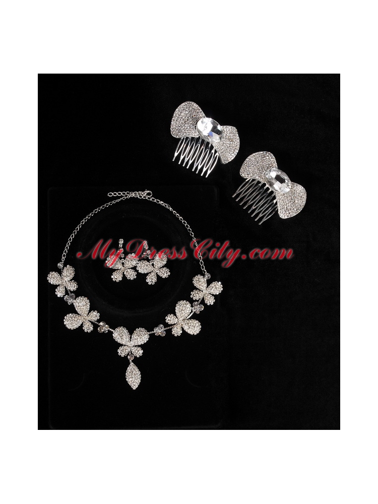 Lovely Bowknot and Butterfly Necklace And Earrings Jewelry Set