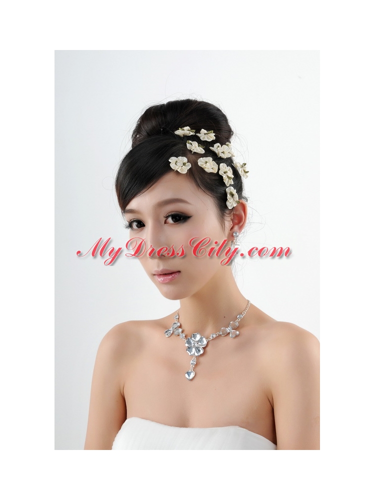 Gorgeous Dazzling Rhinestone Jewelry Set Necklace And Headflower