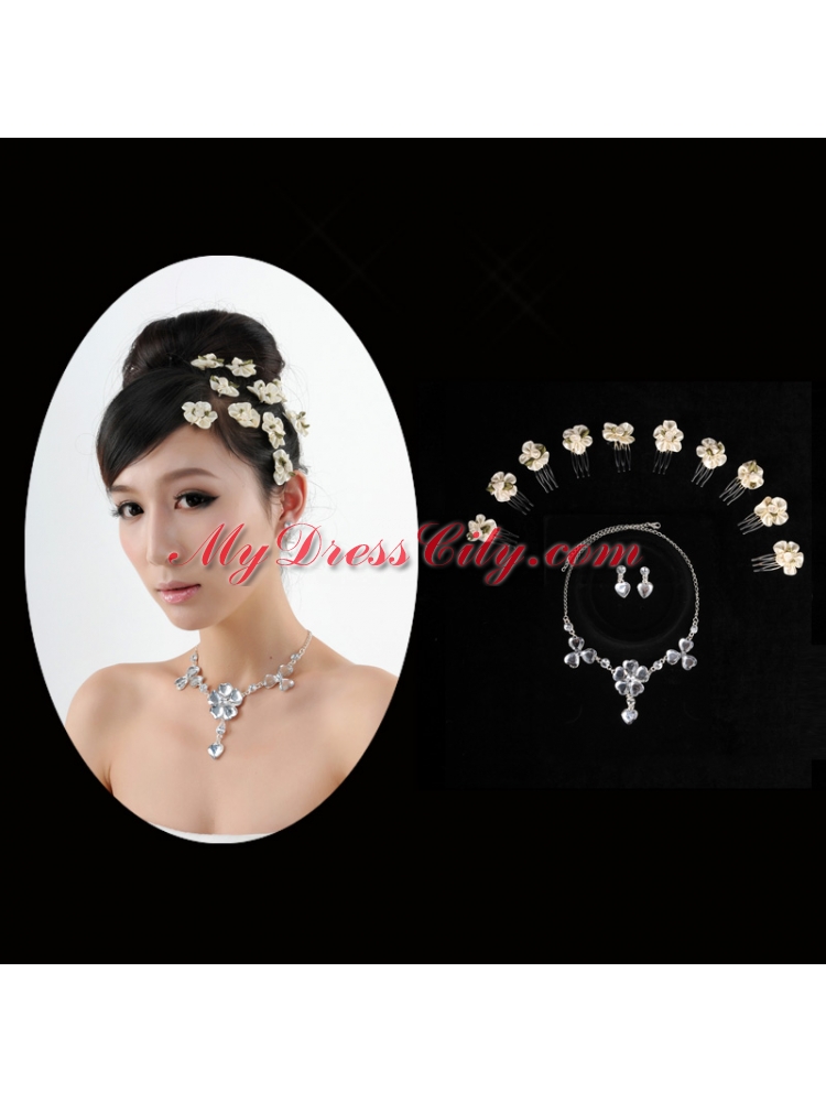 Gorgeous Dazzling Rhinestone Jewelry Set Necklace And Headflower