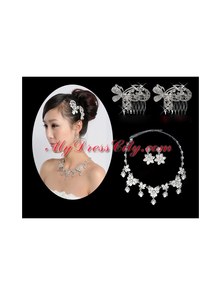 Shining Rhinestones Alloy Wedding Jewelry Set Including Necklace And Earrings