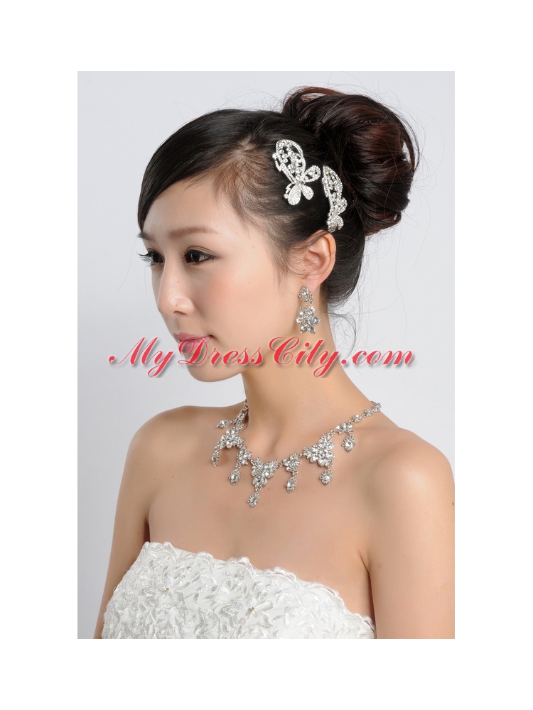 Shining Rhinestones Alloy Wedding Jewelry Set Including Necklace And Earrings