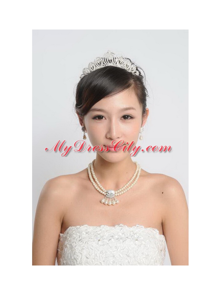 White Imitation Pearl Jewelry Sets Including Necelace and Earings