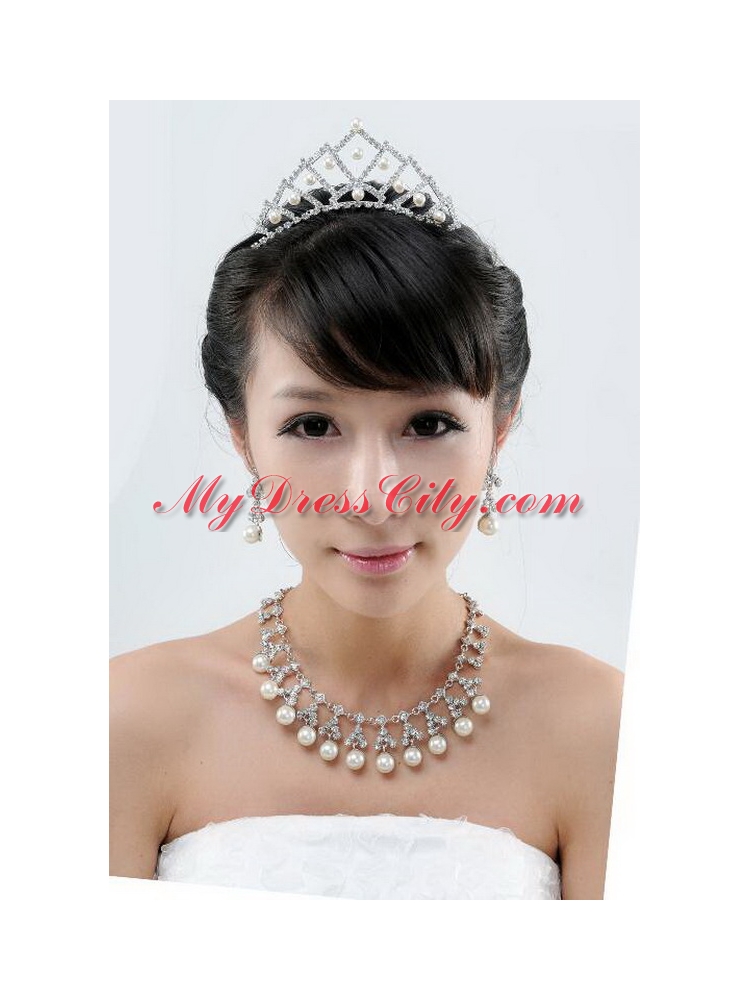 Imitation Pearl Alloy Jewelry Sets Including Necklace and Earings