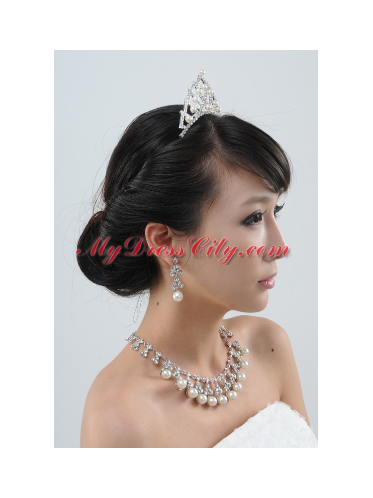 Imitation Pearl Alloy Jewelry Sets Including Necklace and Earings