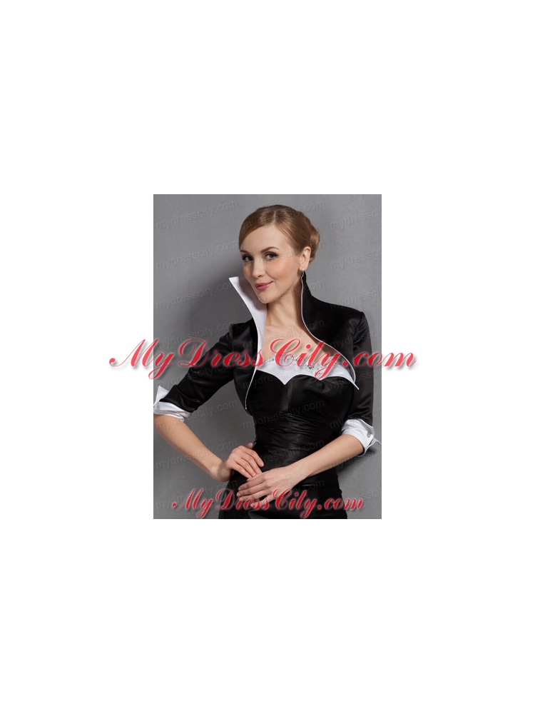 Black High Neck  Satin Popular Jacket with 3/4 Sleeves