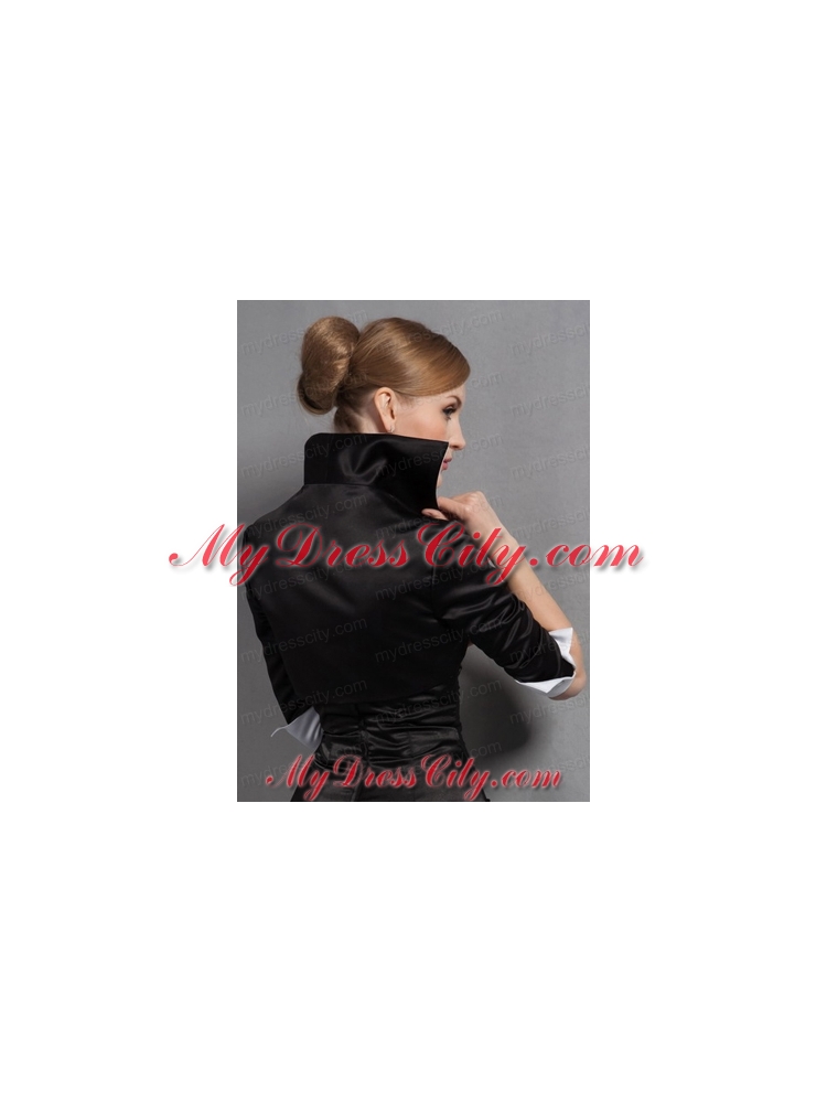 Black High Neck  Satin Popular Jacket with 3/4 Sleeves