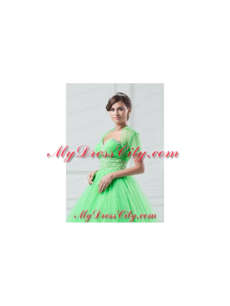 Exquisite Open Front Organza Spring Green Quinceanera Jacket For 2014