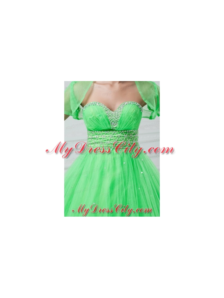 Exquisite Open Front Organza Spring Green Quinceanera Jacket For 2014