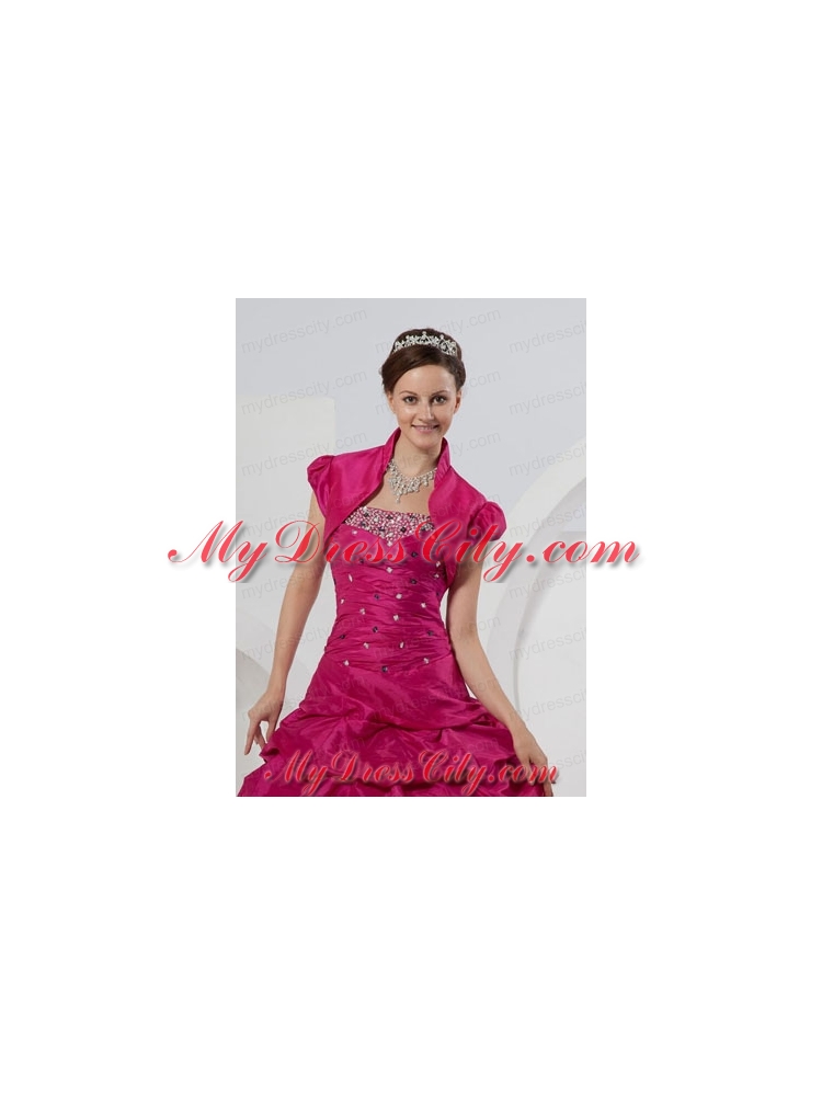 Custom Made Open Front Short Sleeves Fuchsia Quinceanera Jacket For 2014