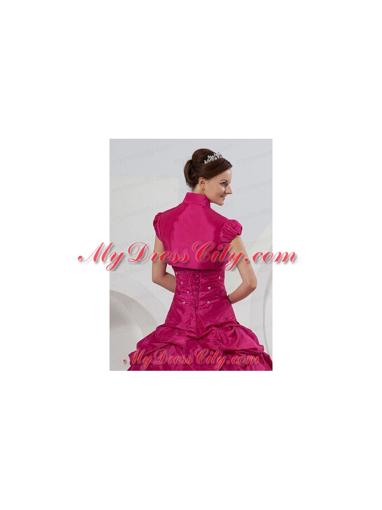 Custom Made Open Front Short Sleeves Fuchsia Quinceanera Jacket For 2014