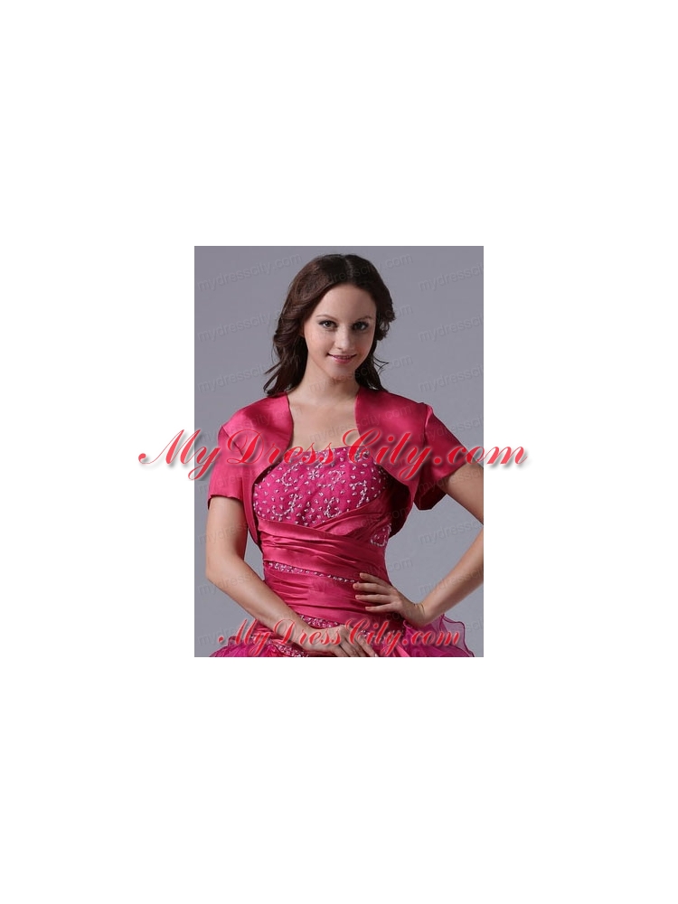 2015 Brand New Style Fuchsia Open Front Quinceanera Jacket