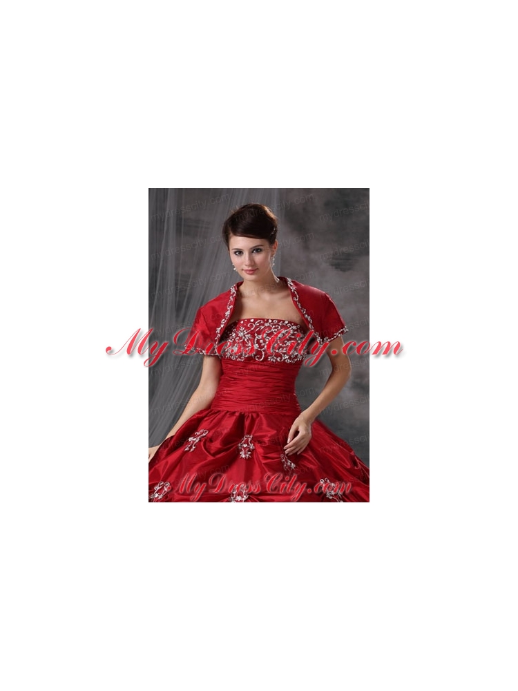 Beautiful Open Front Red Quinceanera Jacket with Appliques