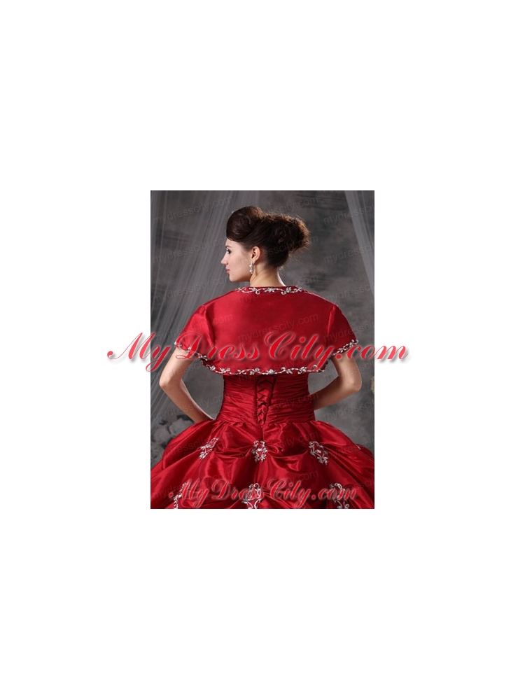 Beautiful Open Front Red Quinceanera Jacket with Appliques