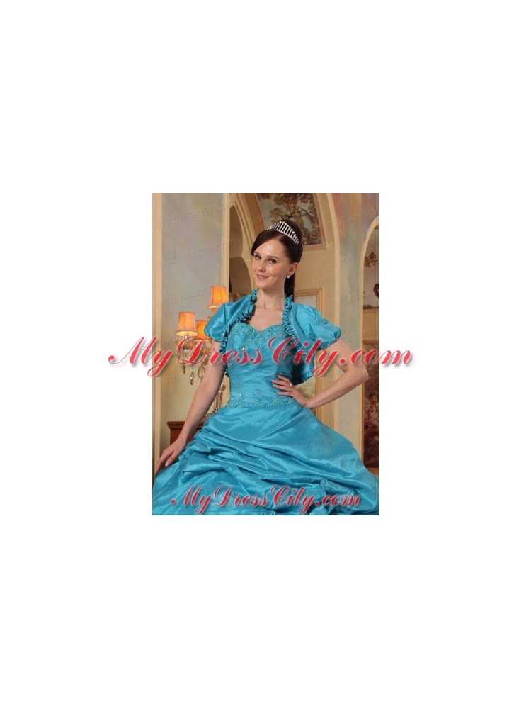 New Style Taffeta Teal Quinceanera Jacket with Open Front